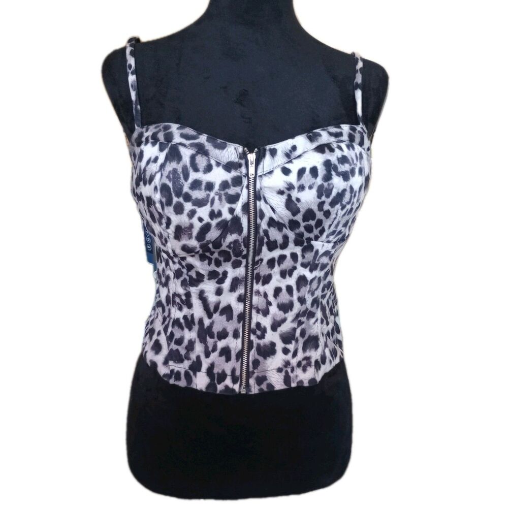Deb Women's L  Leopard Print Zipper Front Corset/Bustier, Vtg